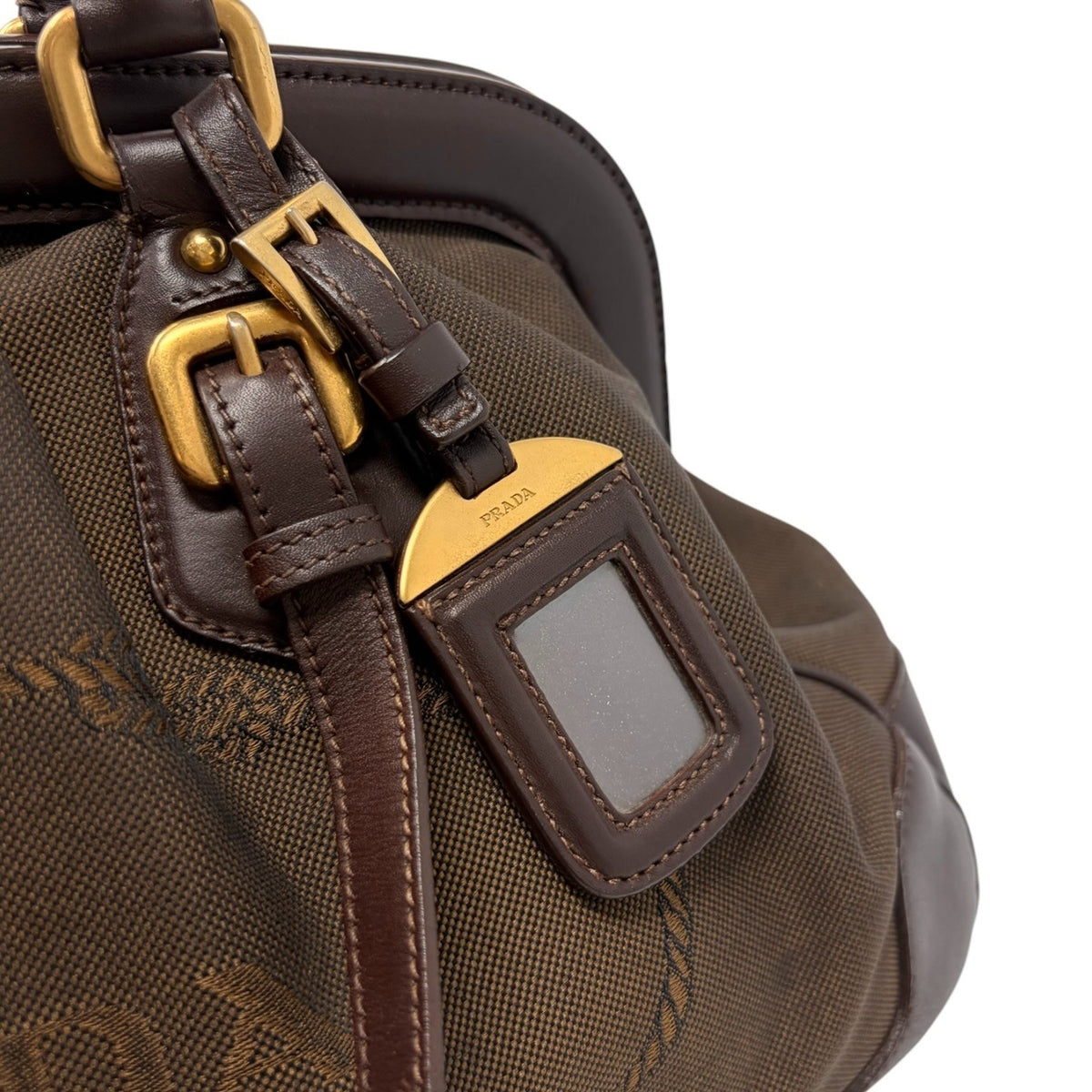 PRADA Vintage Milano Jacquard Shoulder Boston Bag Brown Gold 902455