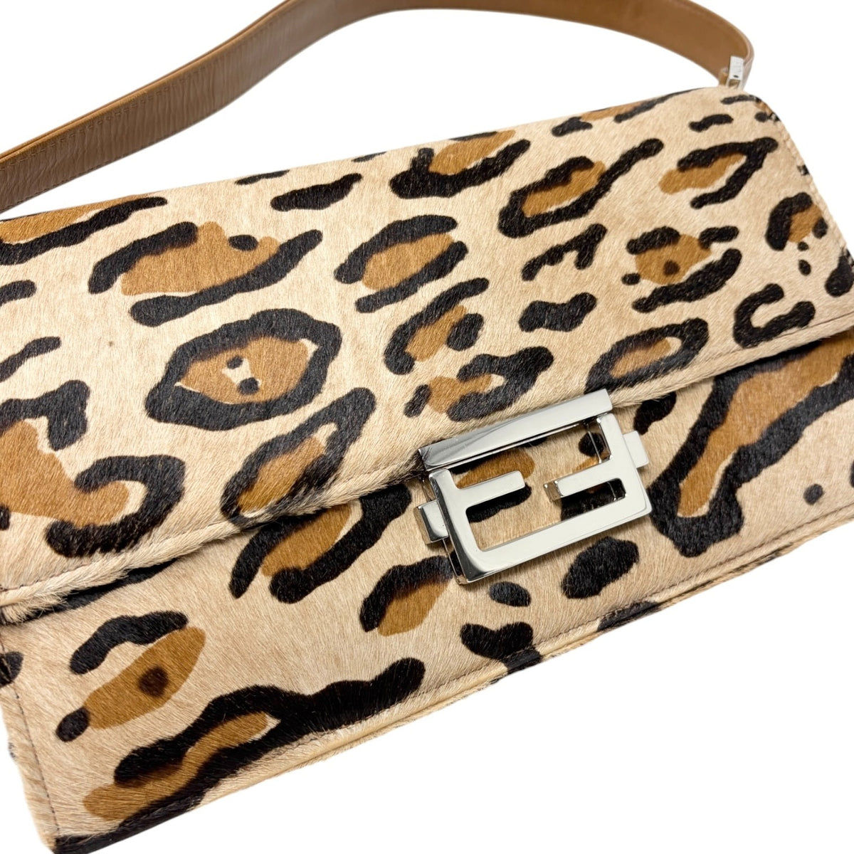FENDI Vintage Mamma Baguette Leopard Shoulder Bag Brown Pony Calf Hair 902353