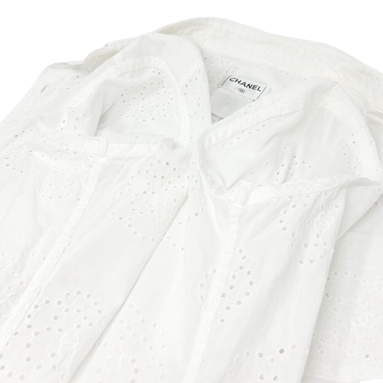 CHANEL Vintage 08P CC Mark Camellia Blouse Shirt #36 Top White Cotton Rank AB