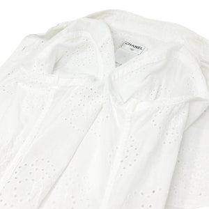 CHANEL Vintage 08P CC Mark Camellia Blouse Shirt #36 Top White Cotton Rank AB