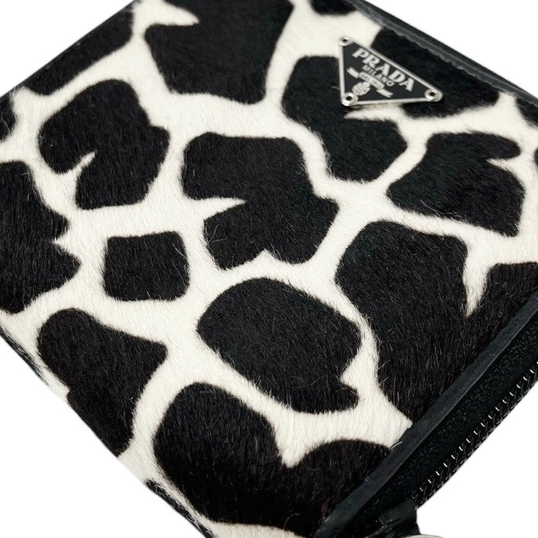 PRADA Vintage Logo Animal Print Giraffe Wallet Purse Black White Calf Hair Zip