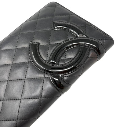 CHANEL Vintage Cambon Line CC Logo Quilted Wallet Black Pink Leather  902229