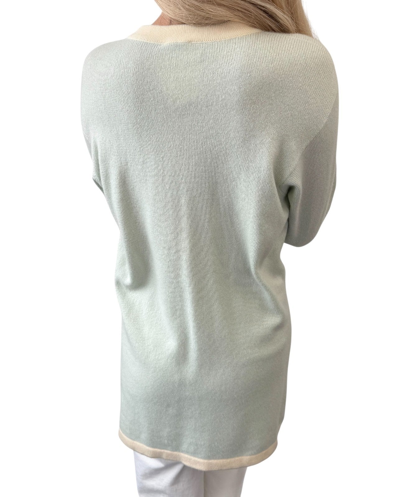 CHANEL Vintage 94C CC Button Trimmed Cashmere Cardigan Knit Top #40 Mint Green
