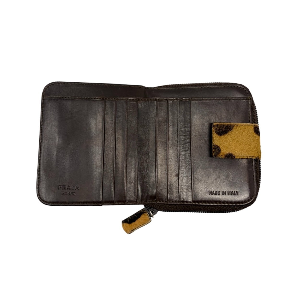PRADA Vintage Logo Leopard Wallet Purse Pony Calf Hair Leather Brown 901838