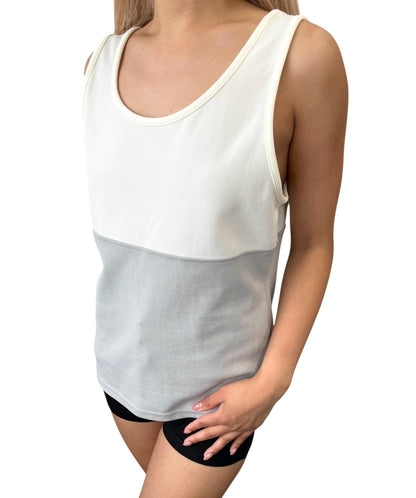 CHANEL Sport Vintage 01P Big CC Logo Tank Top #42 Gray White Nylon 106915