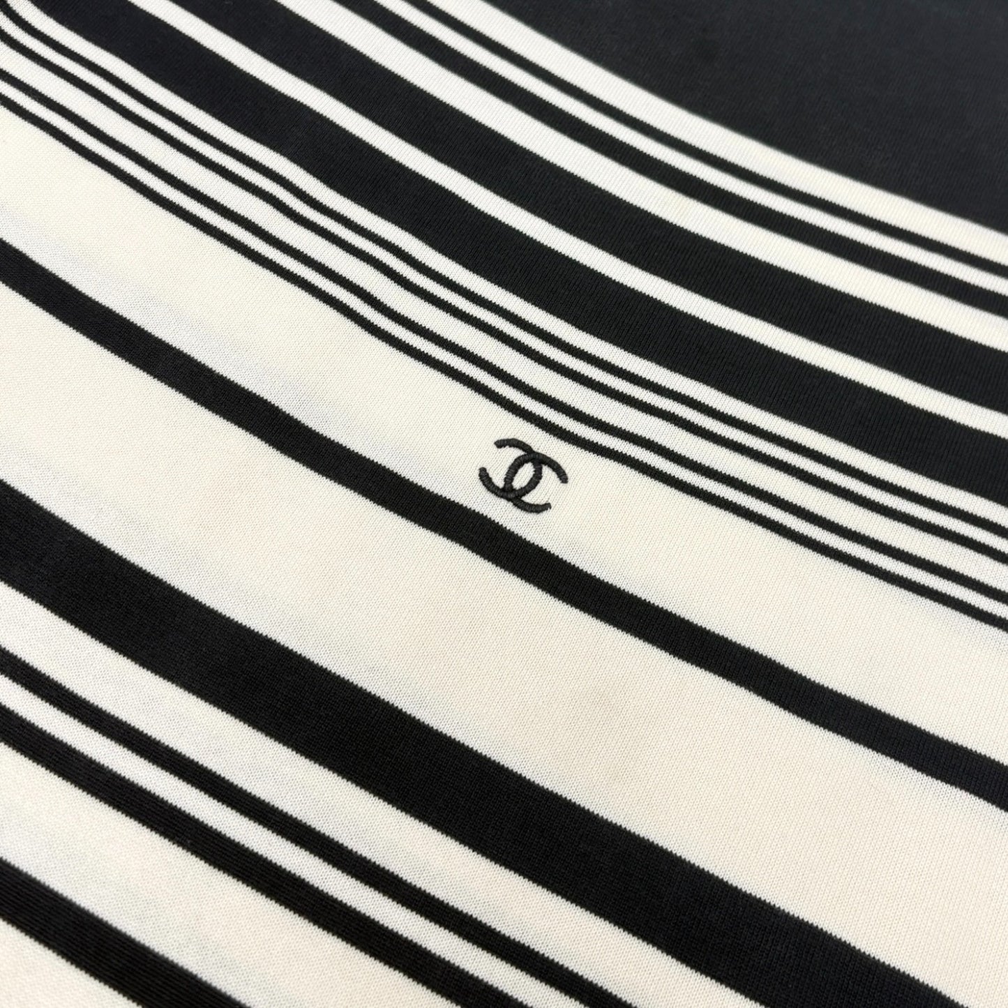 CHANEL Vintage 98P CC Logo Strip Knit Shirt Top #36 Long Sleeve Black 901887