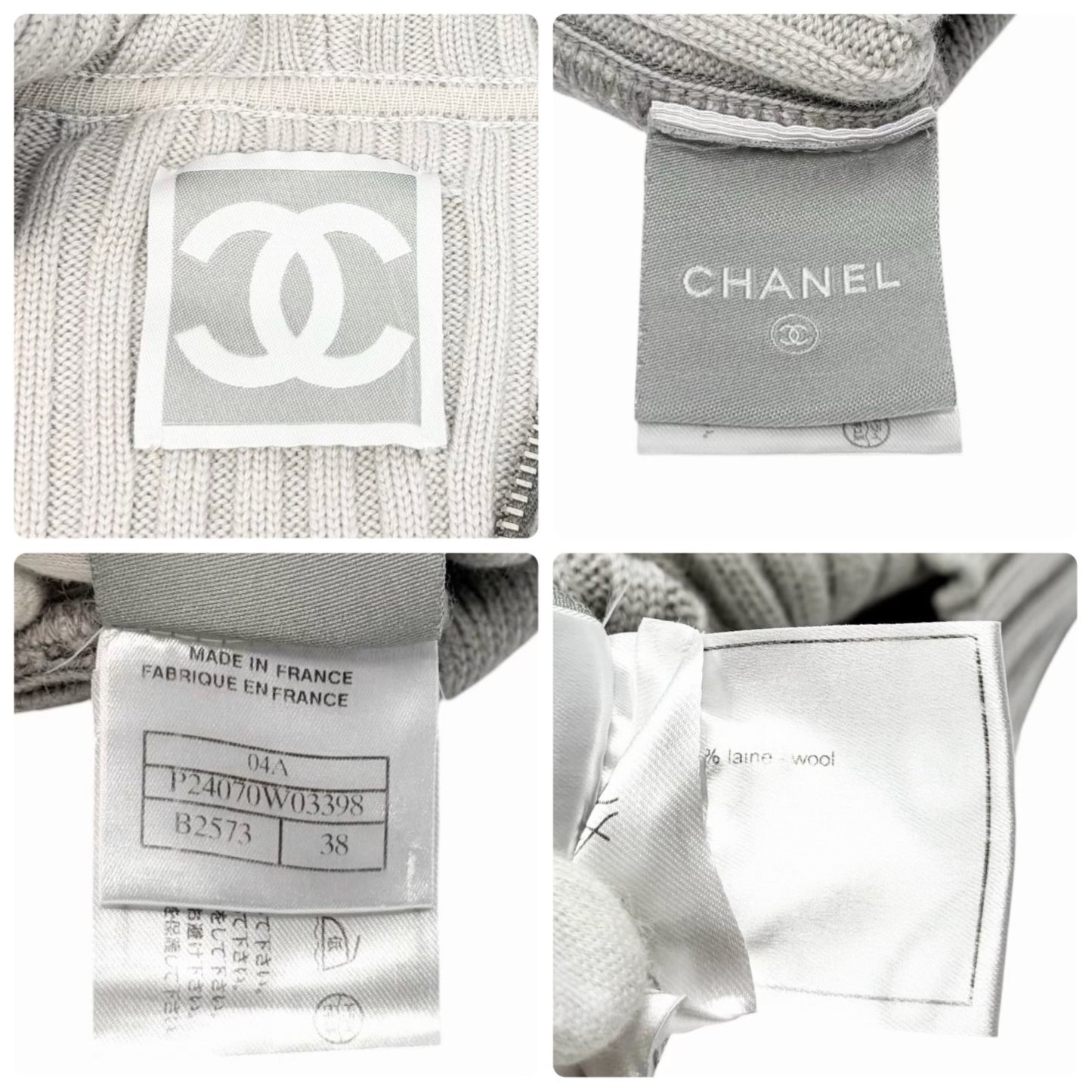 CHANEL Sport Vintage 04A CC Logo Knit Zip Hoodie Jacket Top #38 Gray 901826