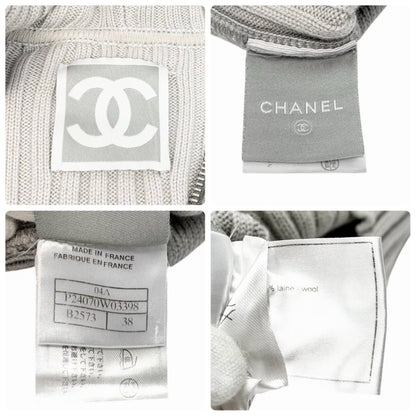 CHANEL Sport Vintage 04A CC Logo Knit Zip Hoodie Jacket Top #38 Gray 901826