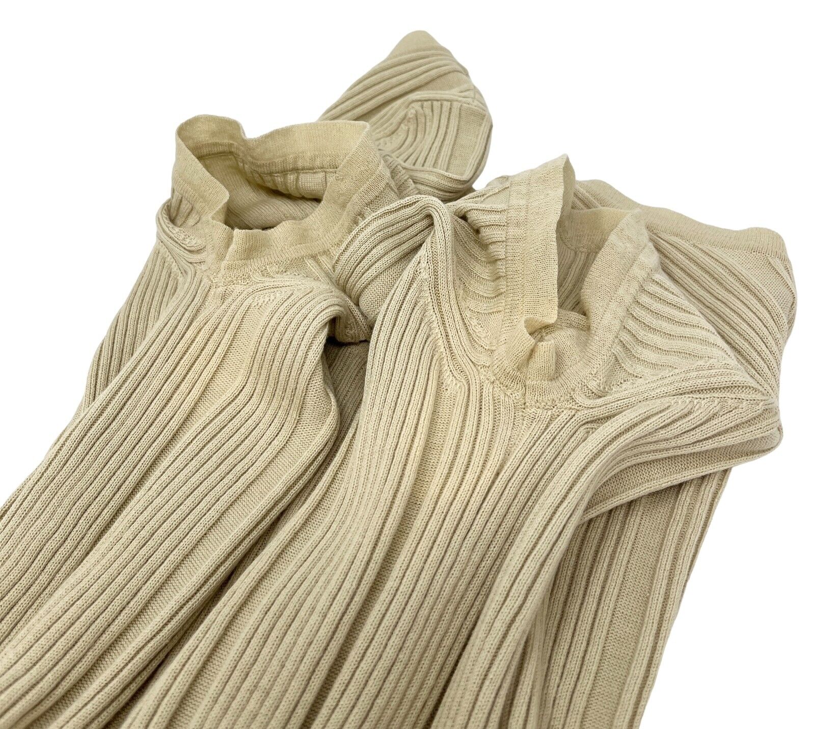 CHANEL Vintage 07P CC Rib Knit Top #38 Cotton Beige Button Short Sleeve RankAB