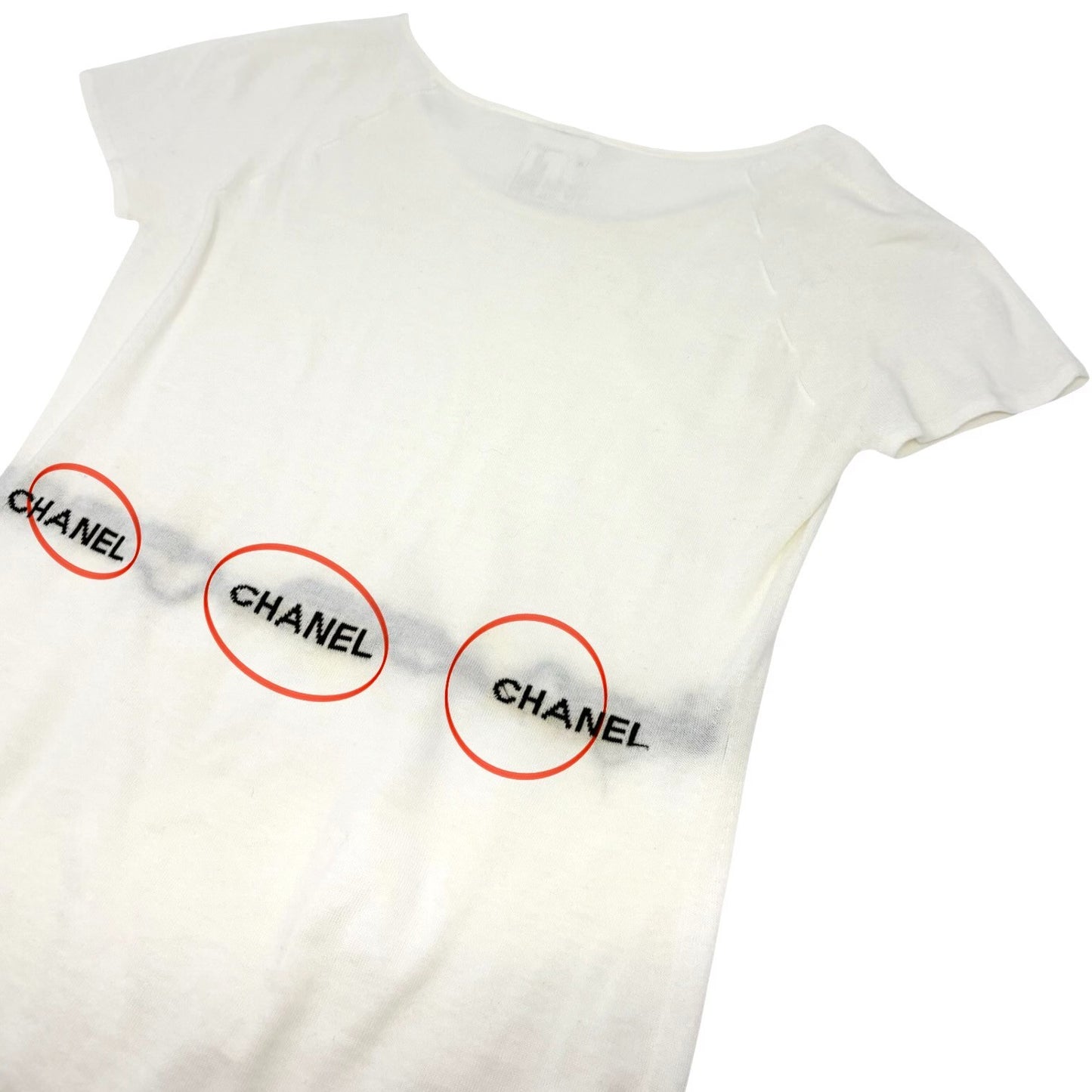 CHANEL Vintage 04P CC Logo T-Shirt Top #40 Short Sleeve White Black Cotton