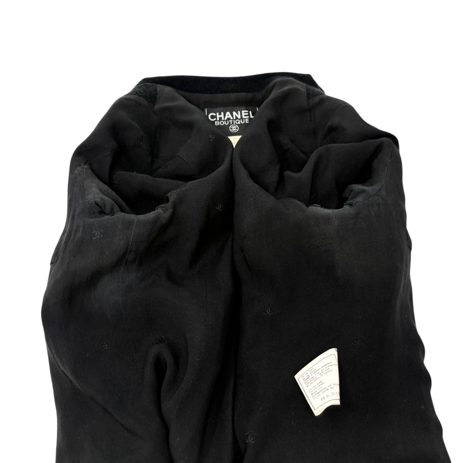 CHANEL Vintage 95P CC Mark Logo Cropped Jacket #36 Button Black Gold Wool