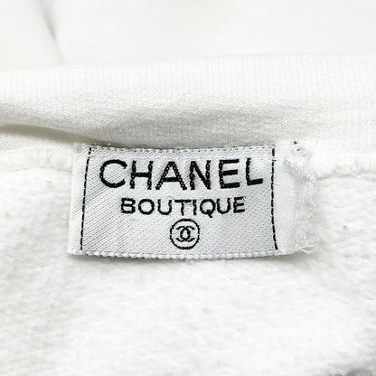 CHANEL Vintage CC Mark Logo Hoodie Sweatshirt Pullover Top White Black Cotton