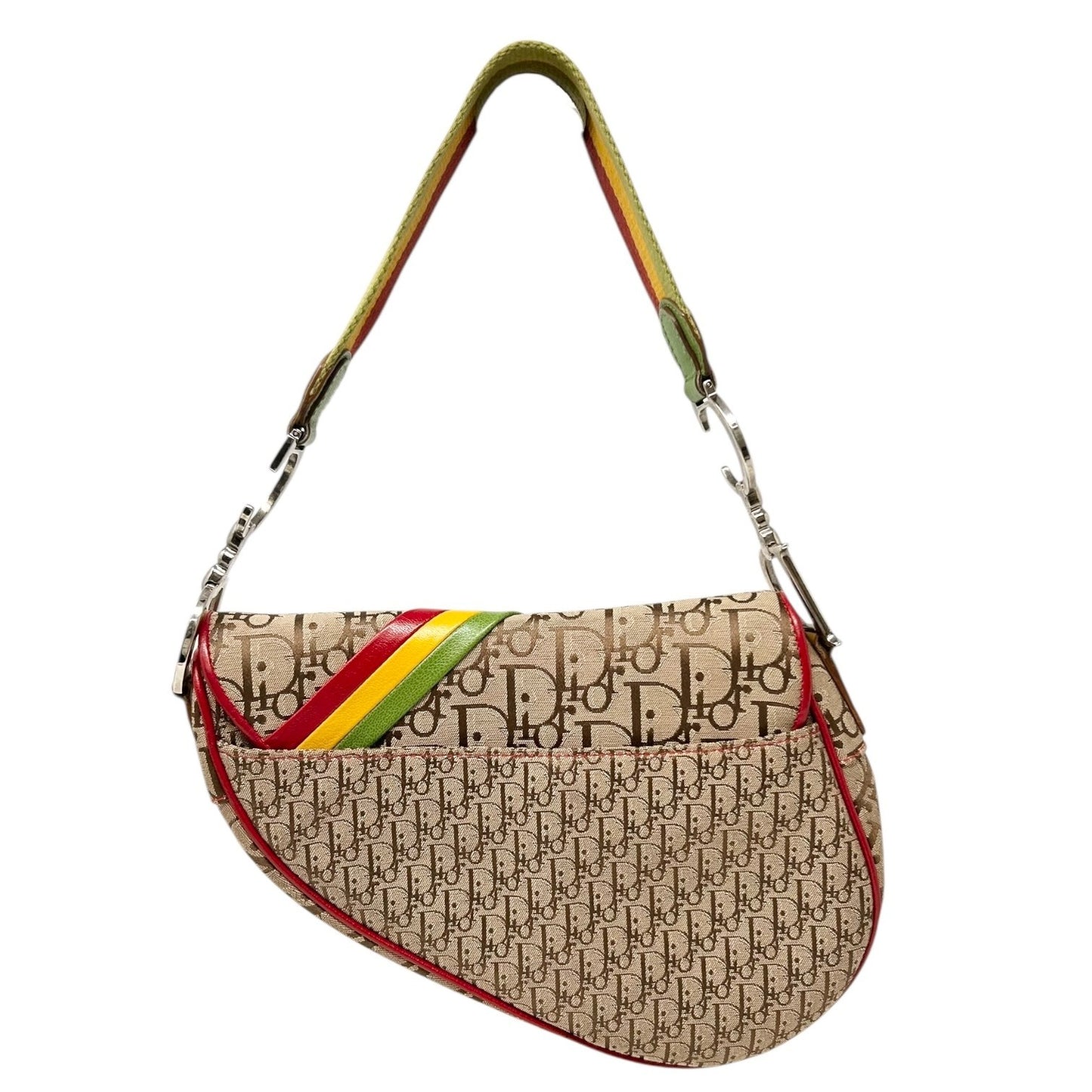 Christian Dior Vintage 2004 Trotter Monogram Logo Saddle Bag Rasta Brown PVC