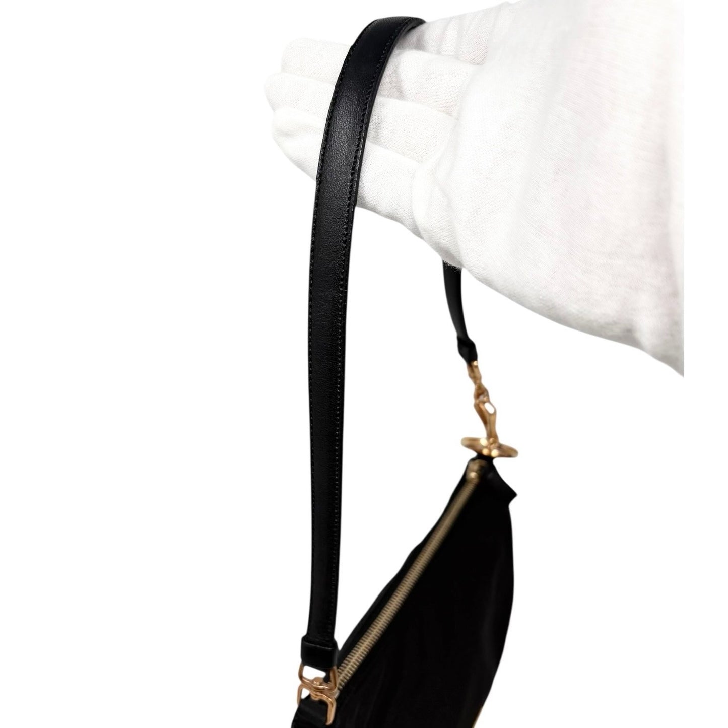 PRADA Vintage Mini Shoulder Nylon Bag Handbag Pochette Black Gold Logo
