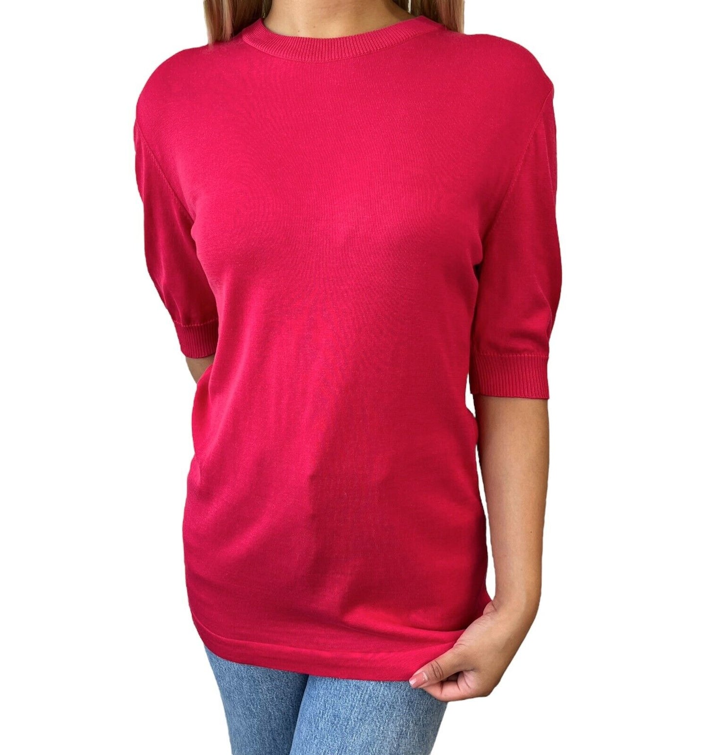CHANEL Vintage CC Logo Button Knit Top #40 Short Sleeve Pink Rank AB