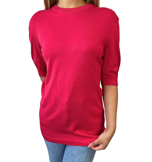 CHANEL Vintage CC Logo Button Knit Top #40 Short Sleeve Pink Rank AB