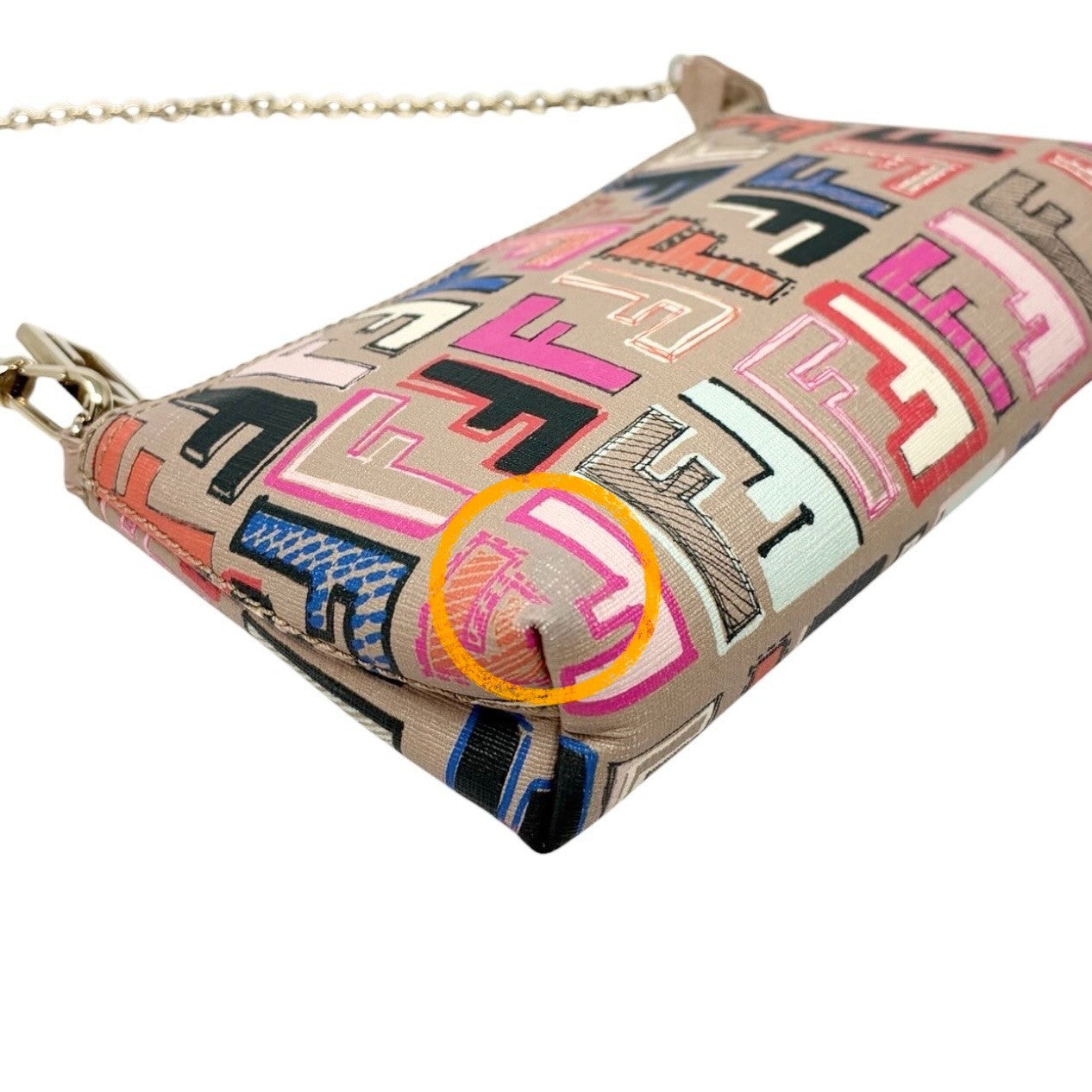 FENDI Vintage Zucca FF Monogram Chain Bag Pochette Beige Multicolor 901881