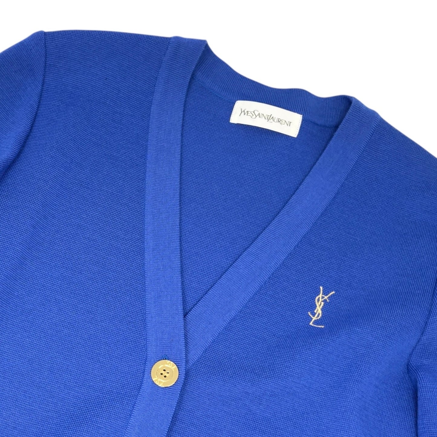 Yves Saint Laurent Vintage YSL Logo Cardigan Top Sweater #M Button Blue