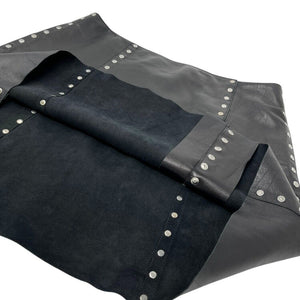 CELINE Vintage Macadam Logo Button Mini Skirt #38 Black Silver Leather