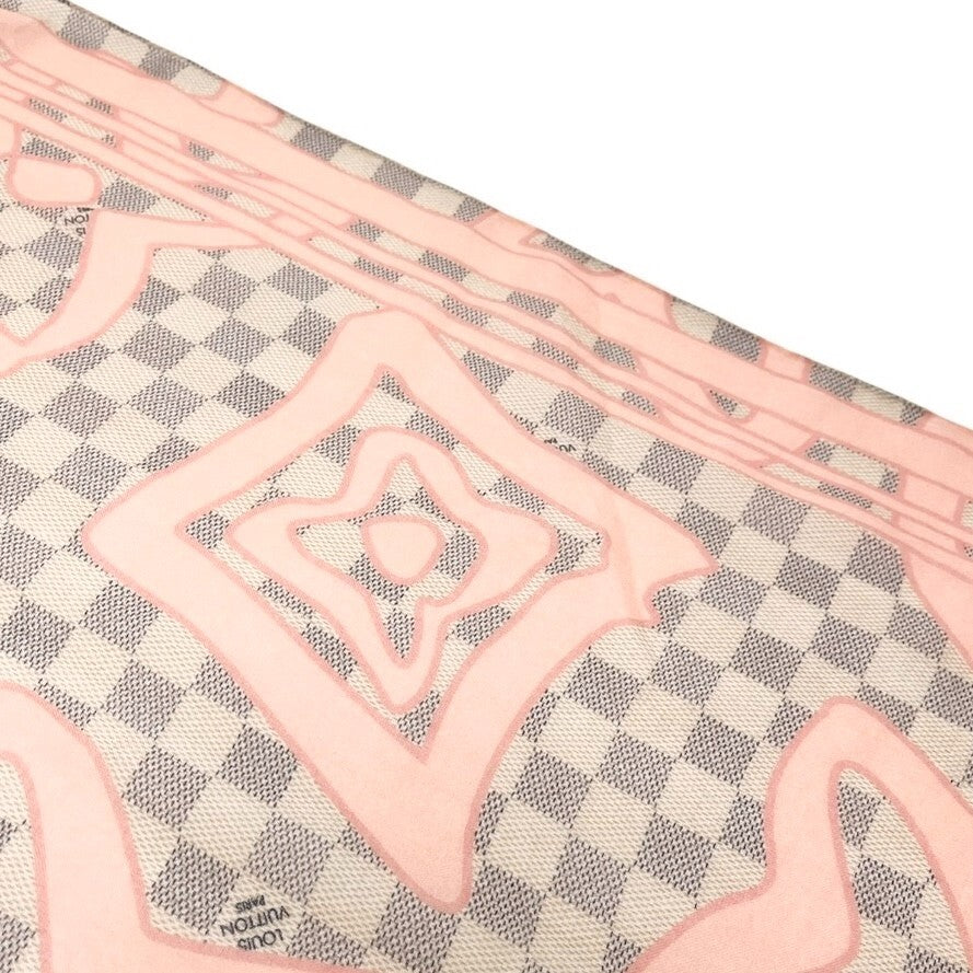 LOUIS VUITTON Vintage Damier Azur Tahitienne Logo Scarf Wrap Pink Gray Cotton