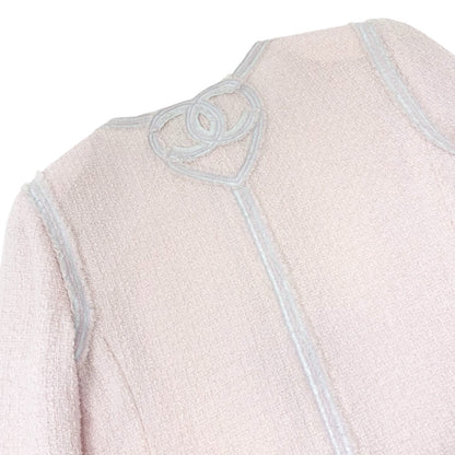 CHANEL Vintage 09C CC Heart Logo Button Tweed Jacket #40 Pink Wool 902900