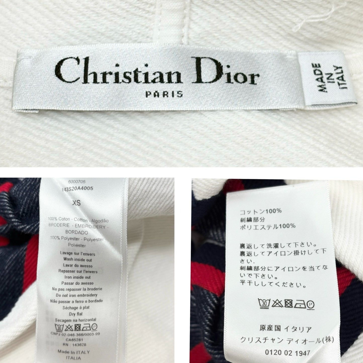 Christian Dior 21AW Big Star Logo Hoodie Sweatshirt Top #XS White Blue Red