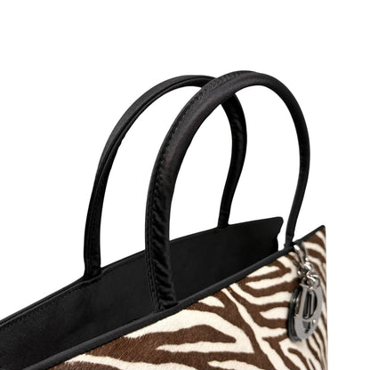 Christian Dior Vintage Logo Charm Zebra Pony Calf Hair Handbag Black 902383