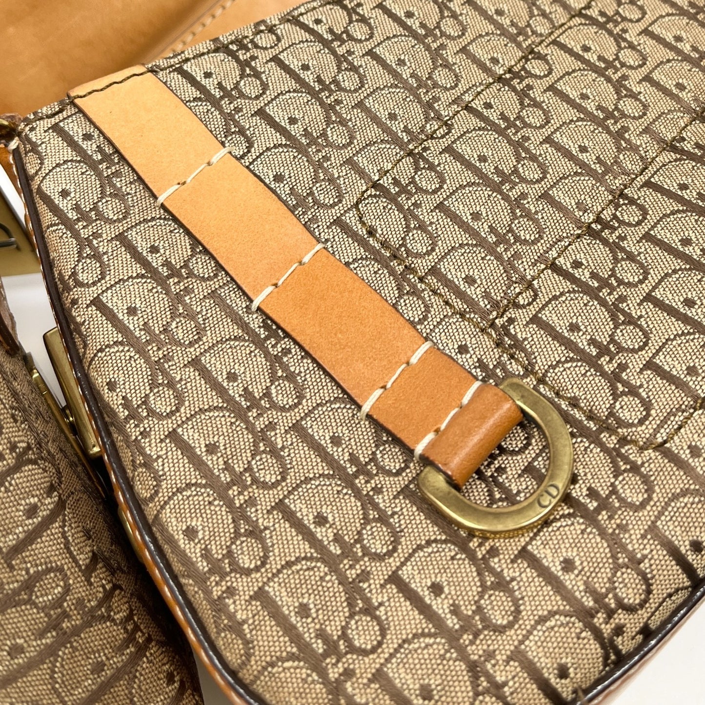 Christian Dior Vintage Trotter Monogram Street Chic Columbus Shoulder Bag Beige