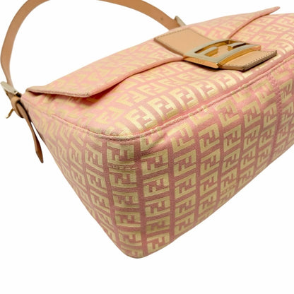 FENDI Vintage Zucchino Mamma Baguette Bag Pink Yellow Canvas Leather 902042