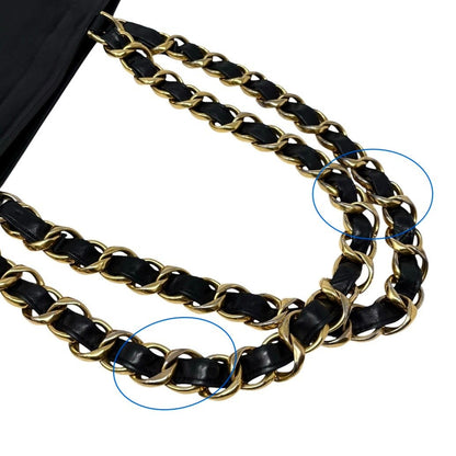 CHANEL Vintage Big CC Logo Chain Tote Shoulder Bag Black Gold Leather 902803