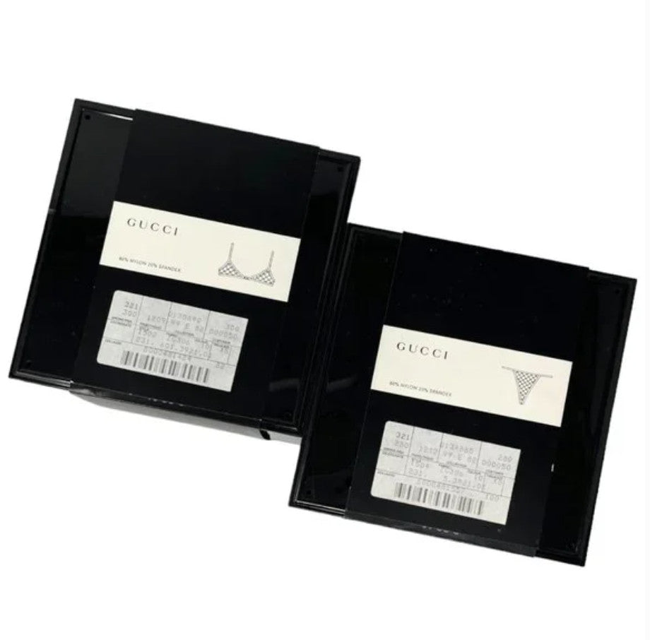 GUCCI Vintage GG Monogram Logo Bra Shorts Set #XS Underwear Black Nylon