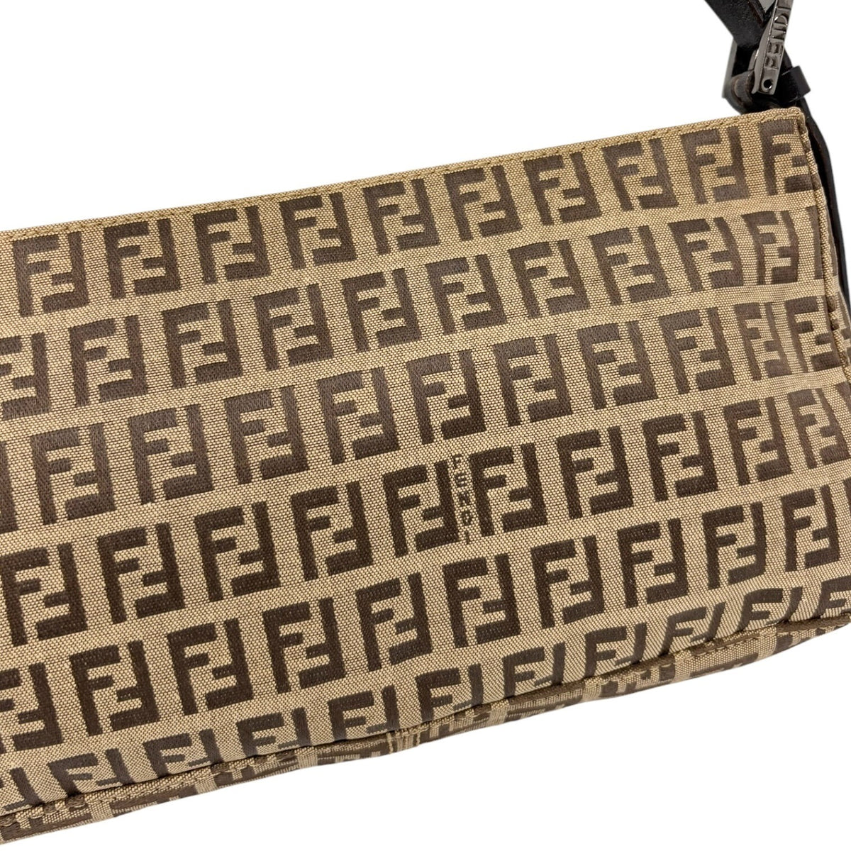 FENDI Vintage Logo Zucchino Shoulder Bag Beige Brown Canvas Pochette 902481