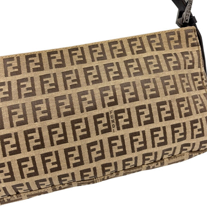 FENDI Vintage Logo Zucchino Shoulder Bag Beige Brown Canvas Pochette 902481