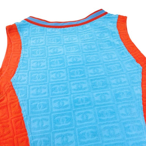 CHANEL Vintage 02S CC Mark Logo Tank Top #38 Terry Orange Blue Nylon Rank AB+