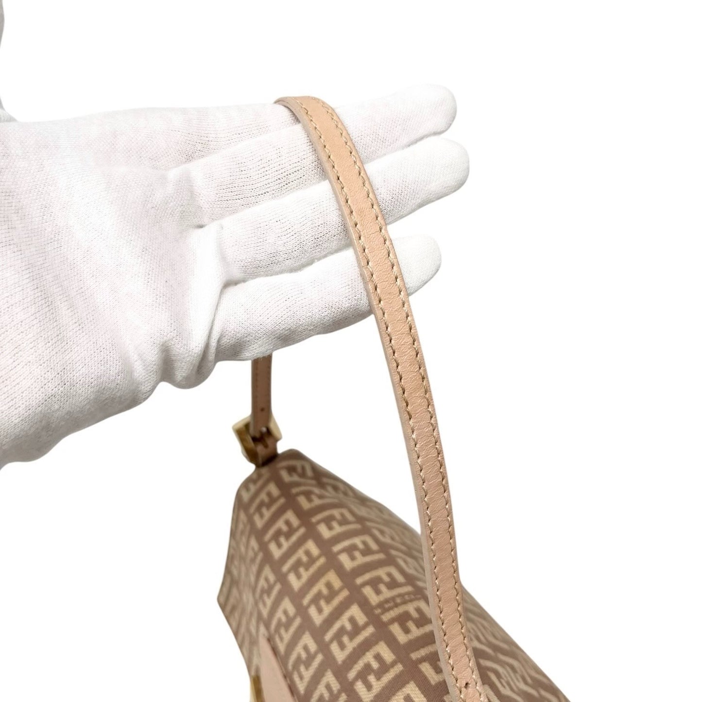 FENDI Vintage Zucchino Mamma Baguette Canvas Shoulder Bag Pink Leather 902589