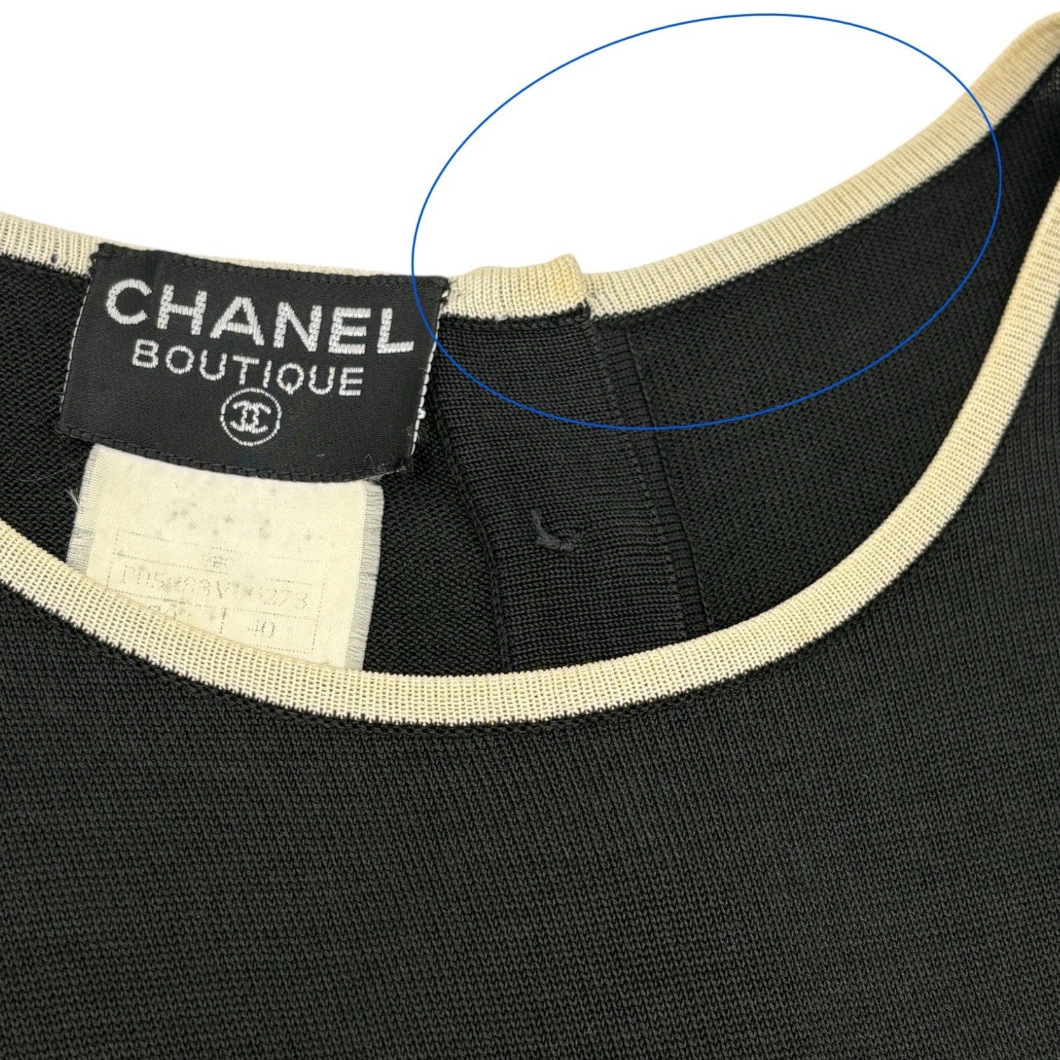 CHANEL Vintage 96C CC Mark Button Long One-piece Dress #40 Black Cream Cotton