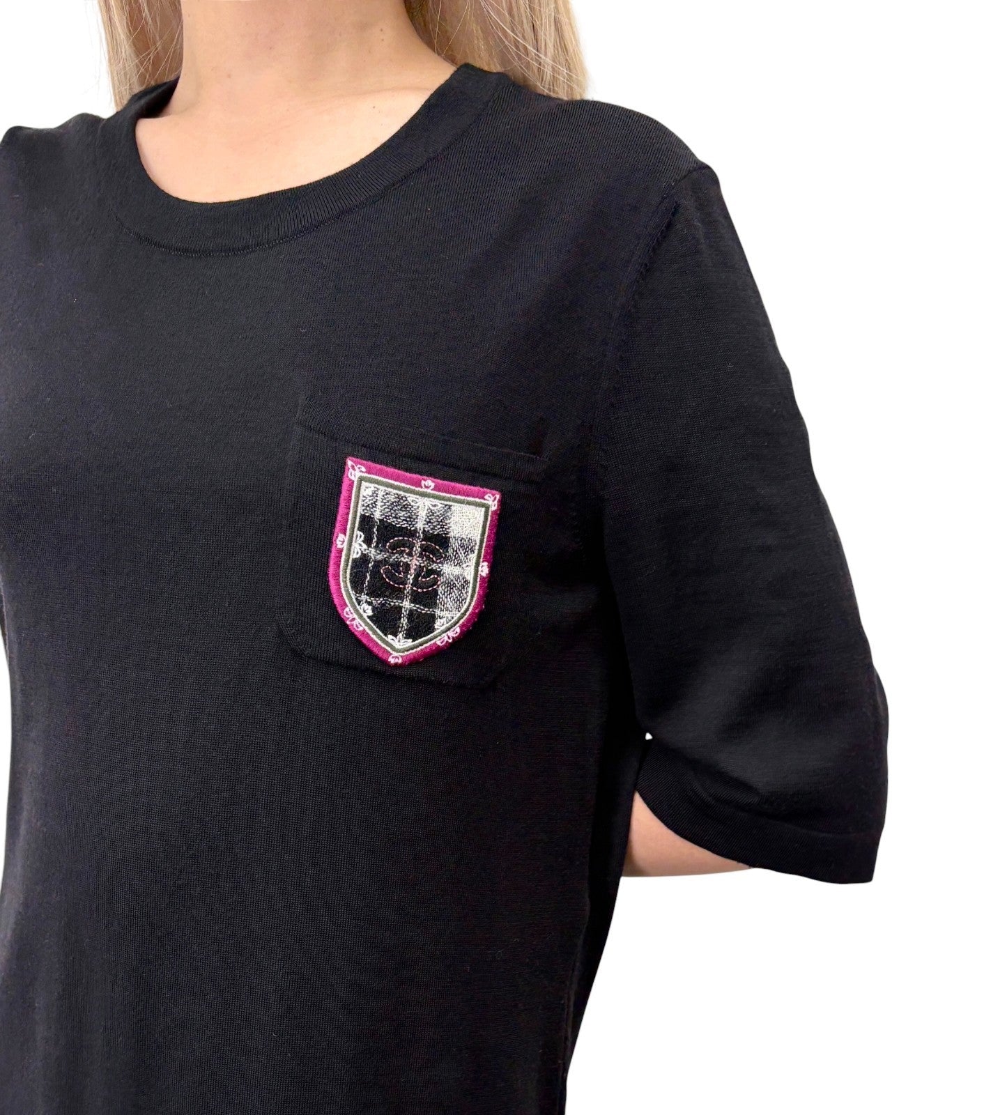 CHANEL Vintage P46568 CC Logo Patch T-shirt Dress #40 Black Purple 901866