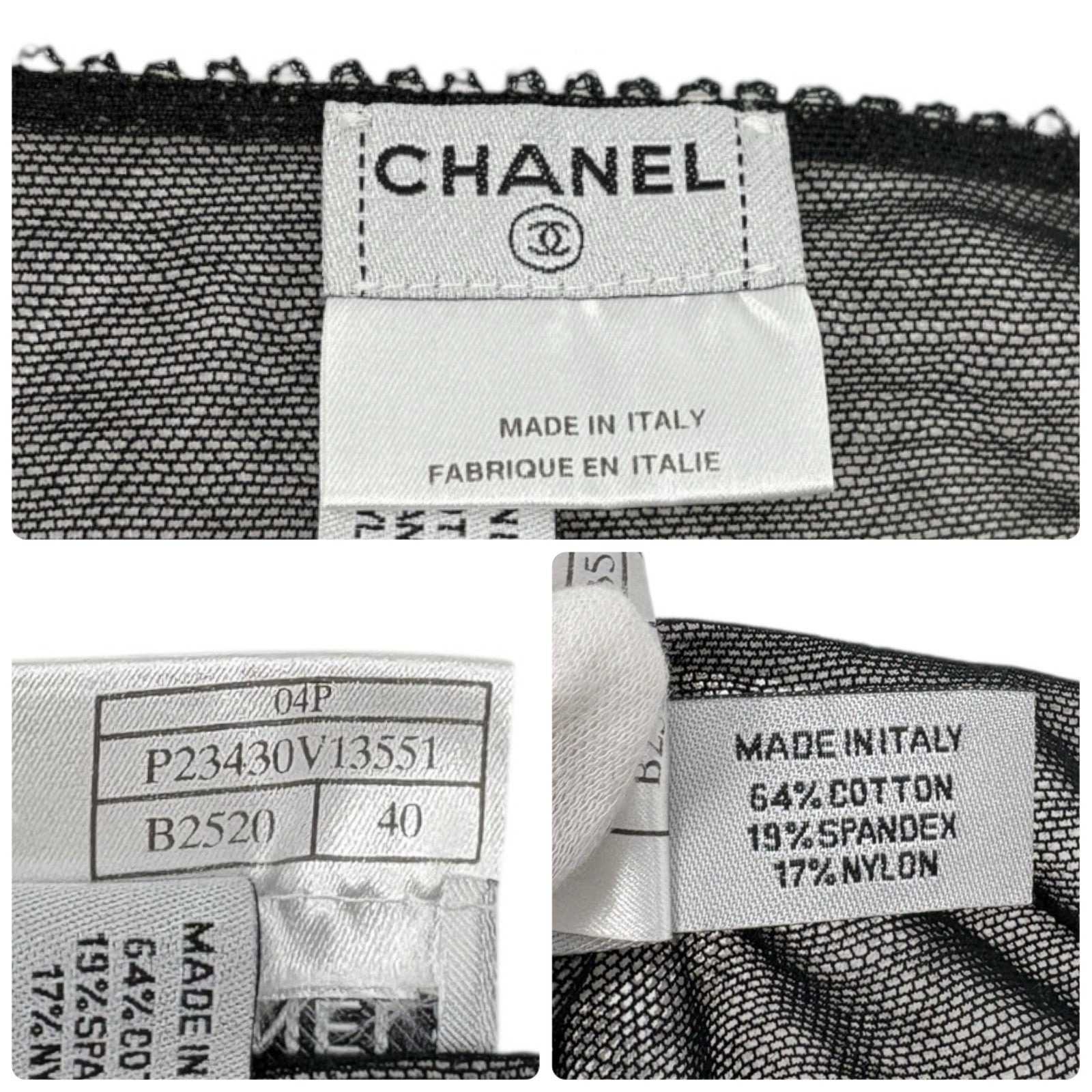 CHANEL Vintage 04P CC Logo No.5 Overlay Mesh Camisole Top #40 Gray Cotton Lace