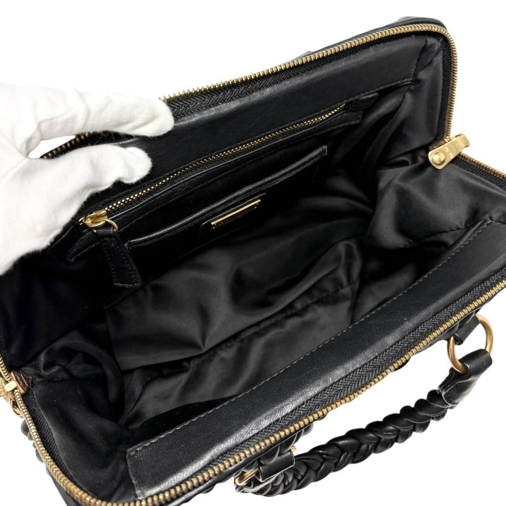 Miu Miu Vintage Quilted Tote Top Handle Bag Black Gold Leather Zip 902310