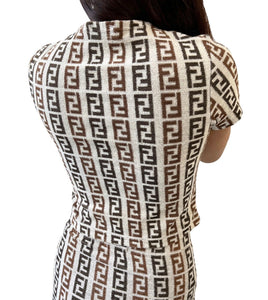 FENDI Vintage Zucca Monogram Cropped Top Mini Skirt Set #40 Brown Rank AB
