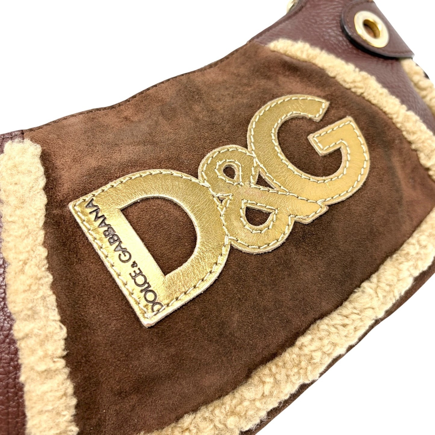 DOLCE&GABBANA Vintage D&G Chain Shoulder Bag Suede Leather Brown Gold 902412