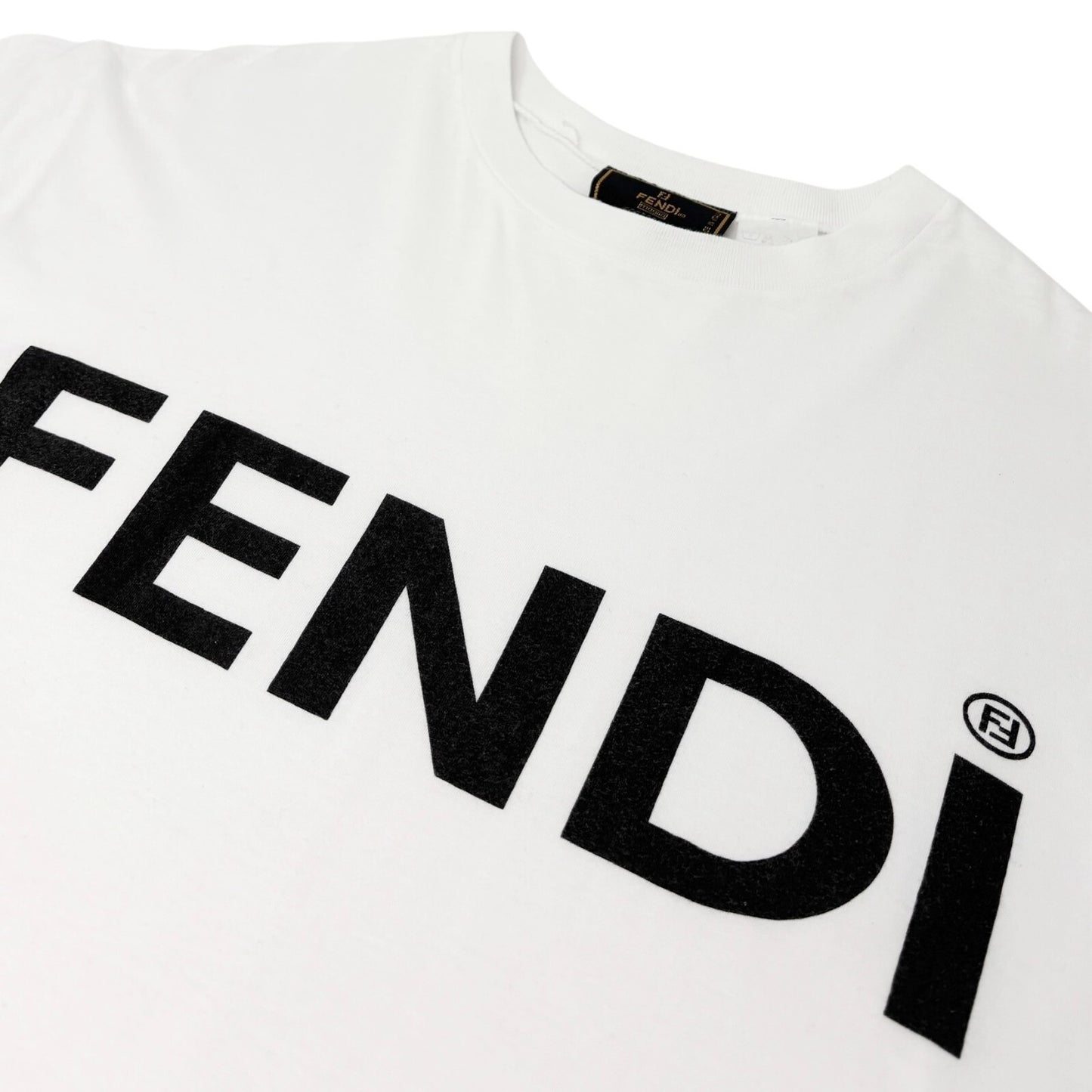 FENDI Vintage Big Logo Oversized T-shirt #42 Short Sleeve Top White Black Cotton