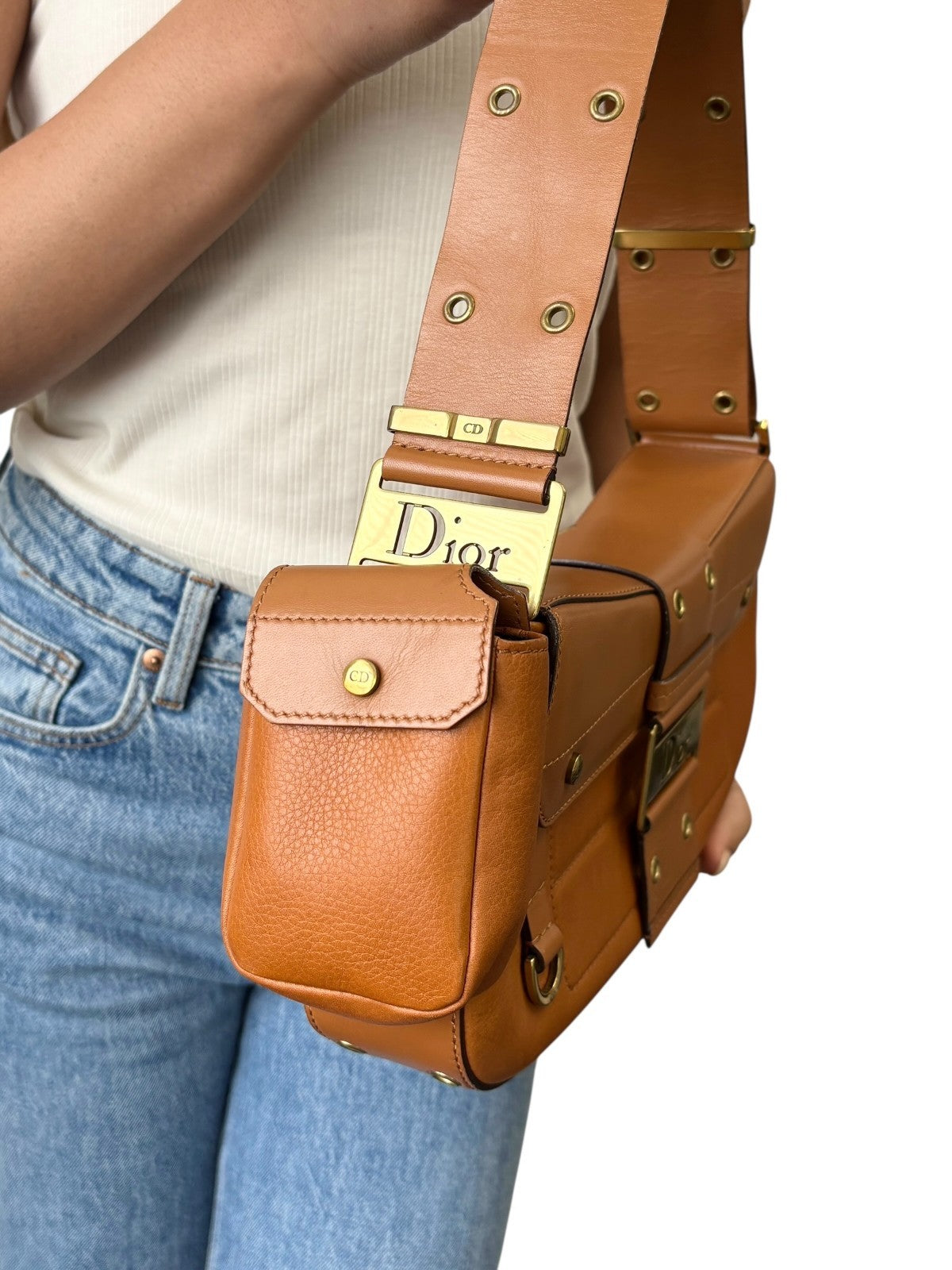 Christian Dior Vintage 2002 Street Chic Columbus Leather Shoulder Bag Brown