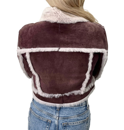 Christian Dior Vintage 2000 Cropped Fur Jacket #38 Dark Purple Suede 902361