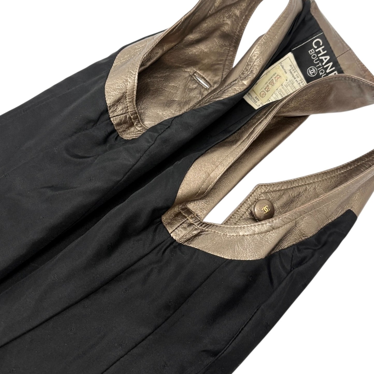 CHANEL Vintage 94A CC Logo Button Leather Dress One-piece #38 Gold Bronze