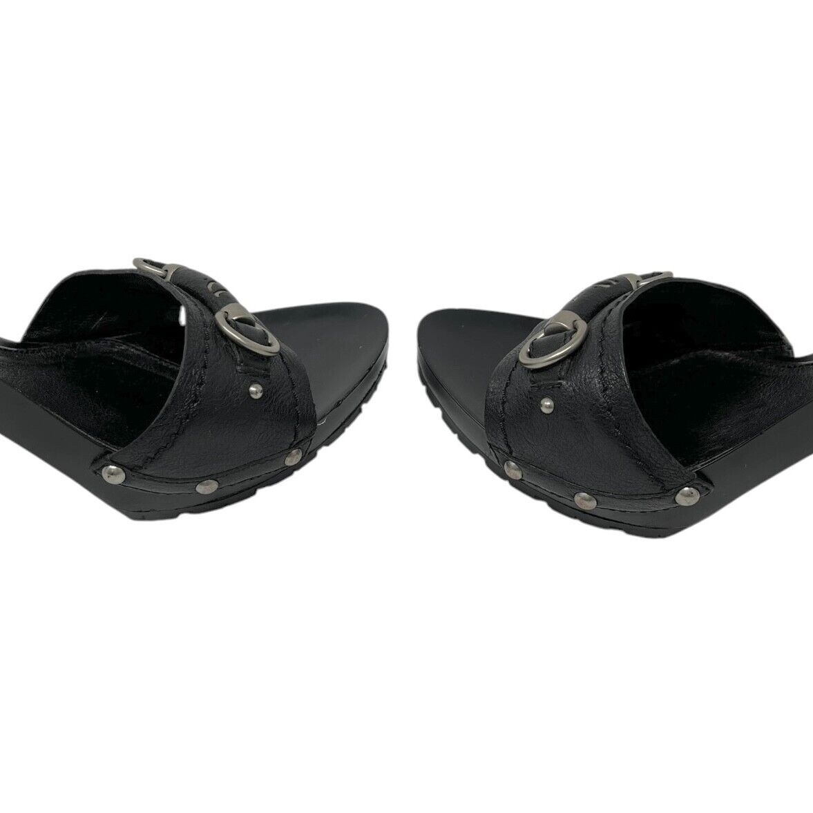 Christian Dior Vintage Logo Sandals Heels Mules #37.5-38 Black Silver Plastic