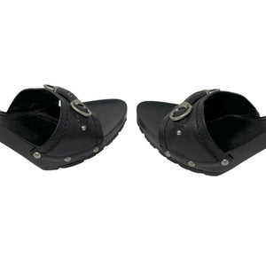 Christian Dior Vintage Logo Sandals Heels Mules #37.5-38 Black Silver Plastic