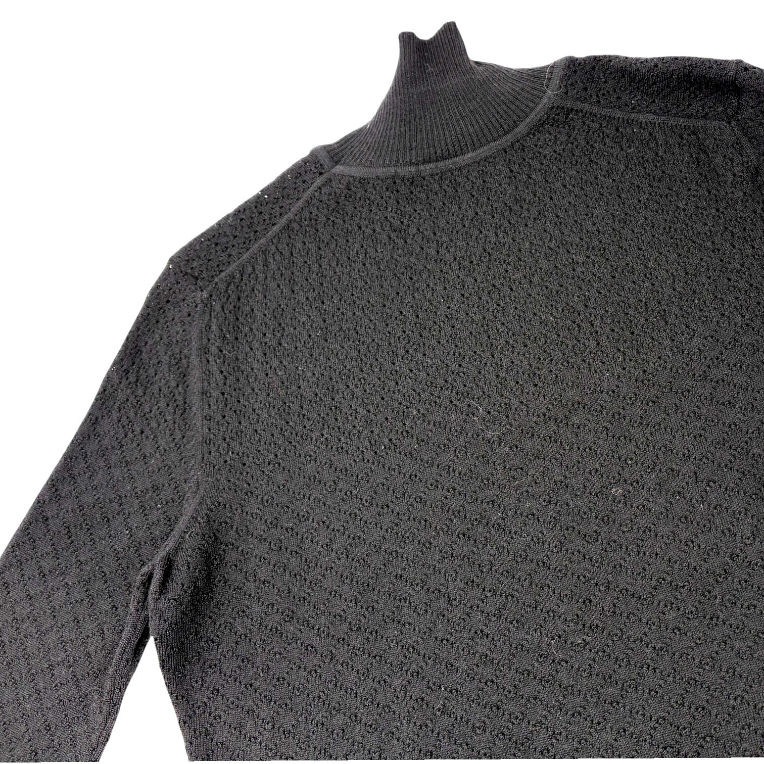 Christian Dior Vintage Logo Turtleneck Knit Mesh Sweater Long Sleeve Black