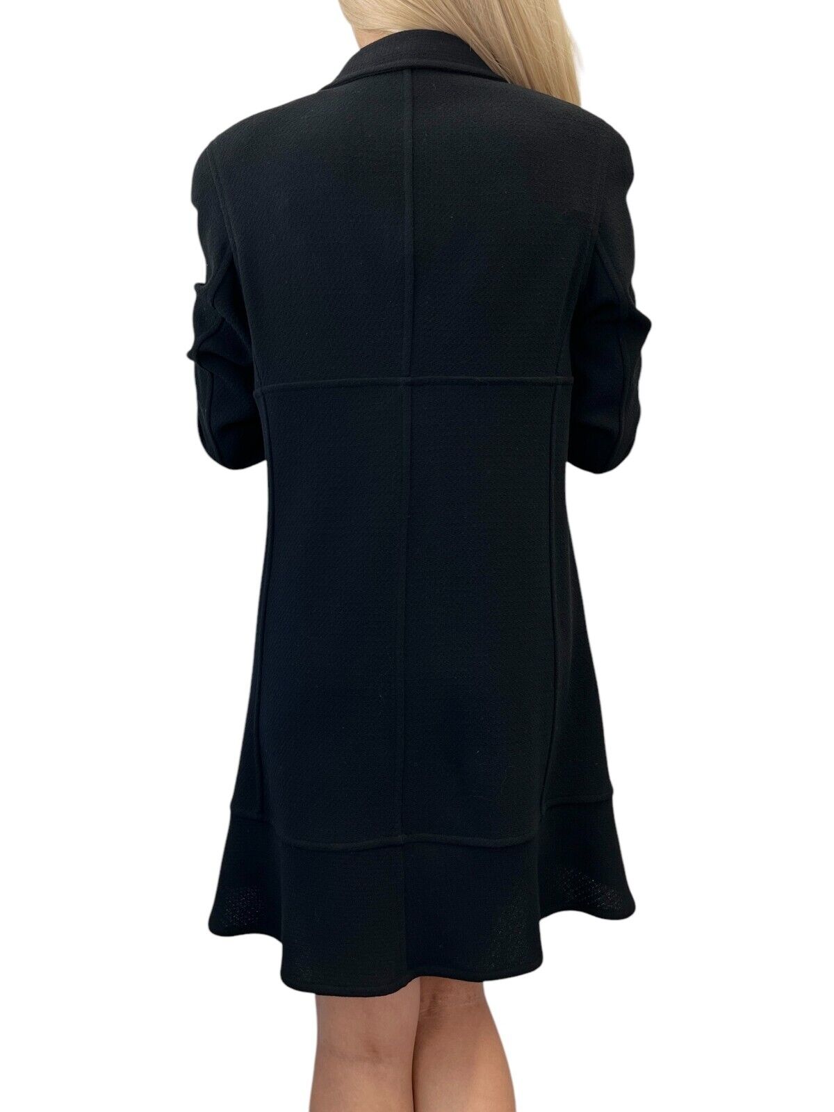 CHANEL Vintage CC Logo Button Long Jacket Top Black Gold Wool Pocket Collar