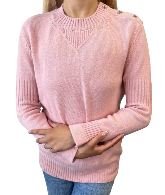 CHANEL Vintage CC Logo Turnlock Cashmere Ribbed Sweater Top #36 Pink 902225